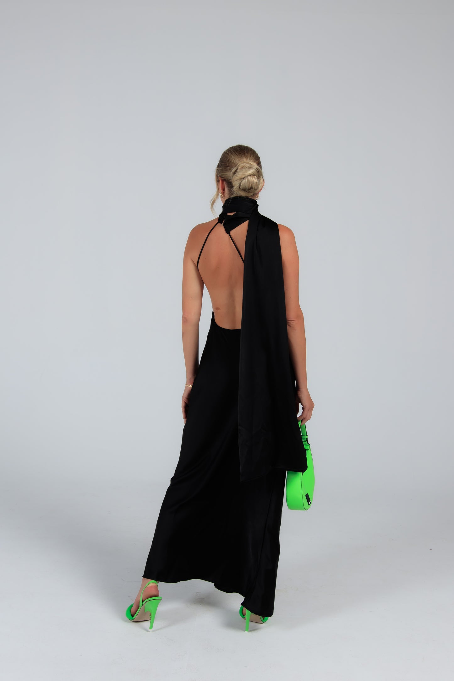 Long black dress available for rent in sizes S-M and M-L