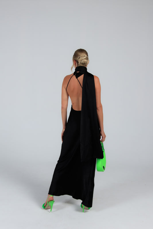 Long black dress available for rent in sizes S-M and M-L